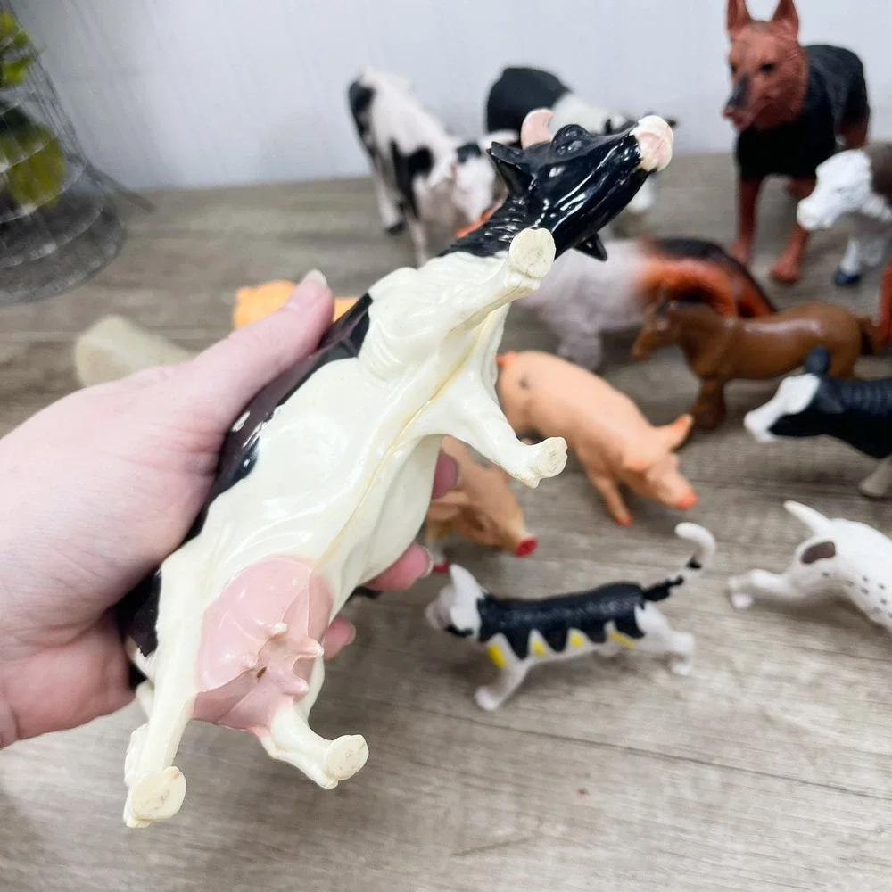 Vintage Safari Ltd Farm Animal Figurine Lot Horses Cows Pigs Dogs 19pc Mixed Set